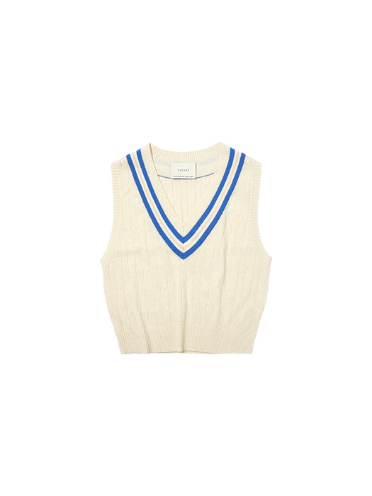 SIKN2026 color line cable knit vest_Cream