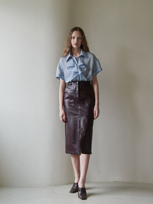 Stitch pocket leather skirt (wine)