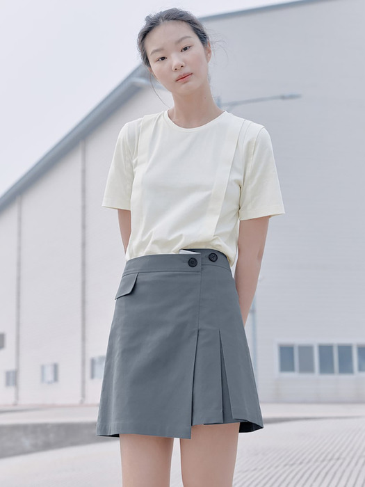 Button Detail Pleats Mini Skirt  Grey (KE2327M023)
