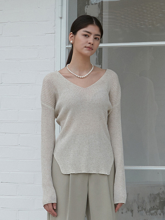 OU872 two way linen V knit (ivory)