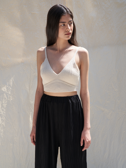 r e Glossy Bustier Knit Top_IVORY