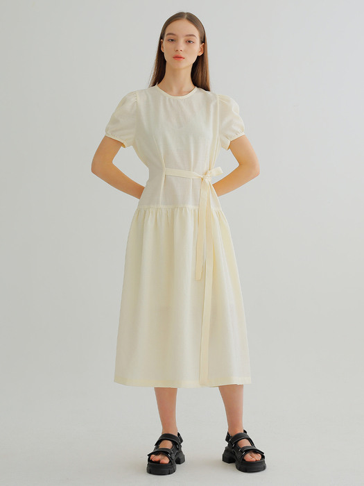 PUFF SLEEVE DRESS / LIGHT YELLOW