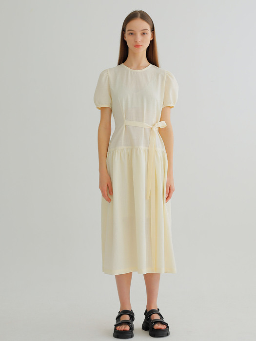 PUFF SLEEVE DRESS / LIGHT YELLOW