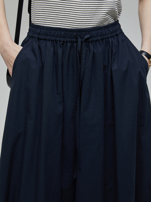 POPLIN FULL SKIRT FRENCH NAVY_UDSK2B221N2