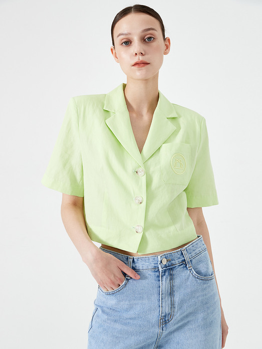 LINEN CROPPED JACKET (LIME)