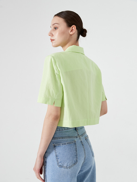 LINEN CROPPED JACKET (LIME)