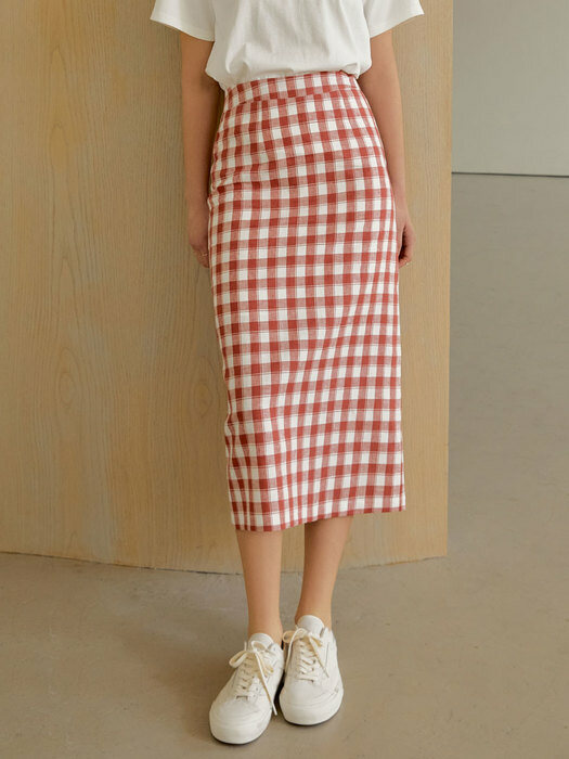 Linen check skirt (red)