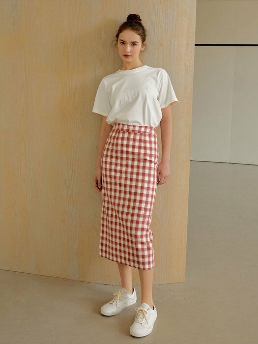 Linen check skirt (red)