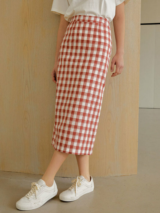Linen check skirt (red)