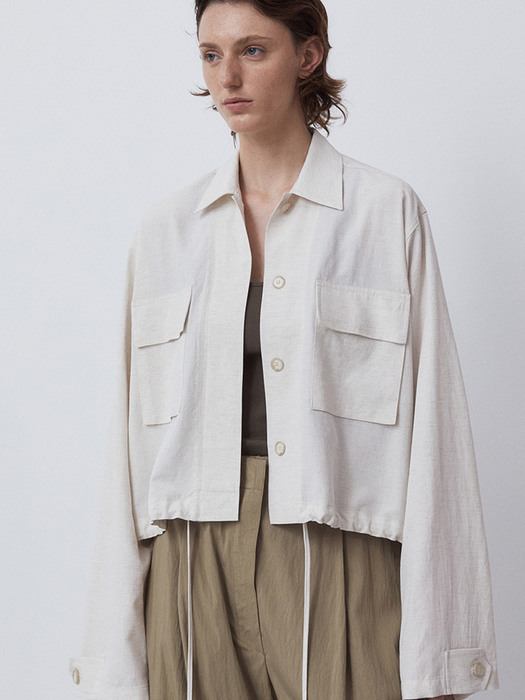 LINEN POCKET SHORT STRAP JACKET-ECRU