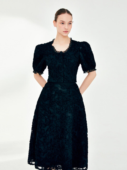 [SET]INGRID Floral jacket + ERIN Floral skirt (Black)