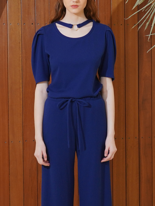 pentagon puff-sleeve top (cobalt blue)