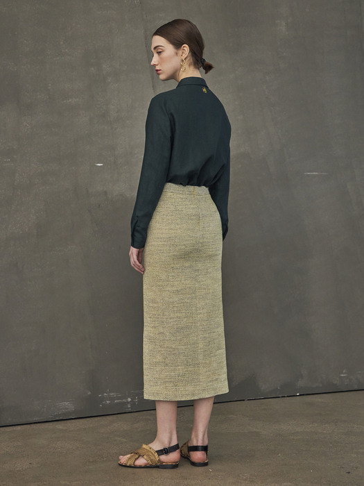 TWEED BUTTONED SKIRT_YELLOW