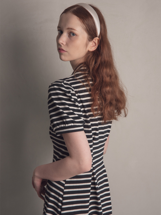 WED French waist black stripe dress