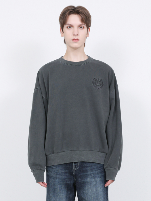 T015 PIGMENT OVER-FIT SWEAT SHIRT_CHARCOAL