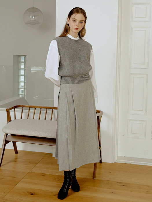 Flat wool pleats skirt (gray)