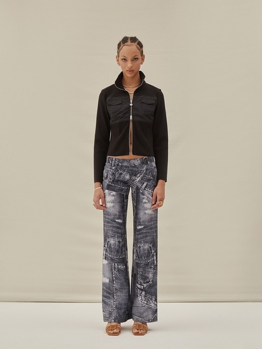 LOW WAIST BLACK WASHING PRINT JEANS