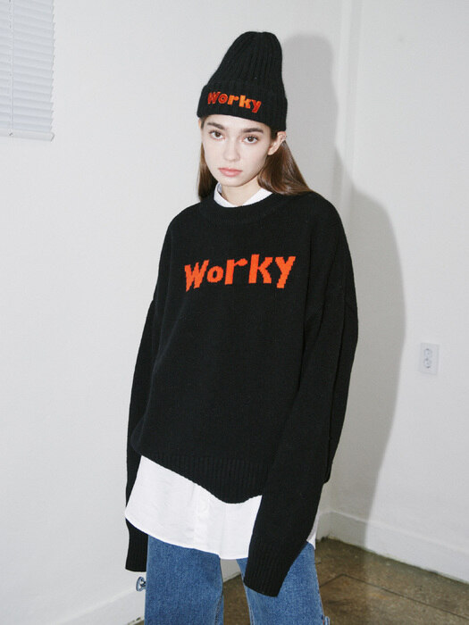 Black Worky Wool Blended Sweater