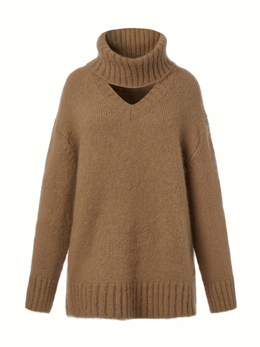 OVERSIZED SOFT MOHAIR SWEATER WITH NECK WARMER, BEIGE