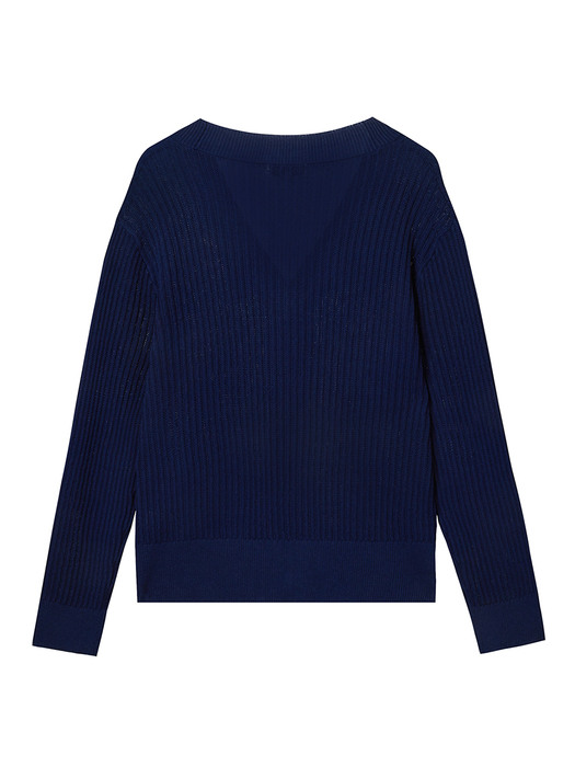 BOLD RIB-KNITTED COTTON CARDIGAN_NAVY