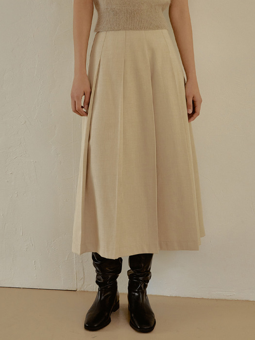 Low pleats skirt (beige)