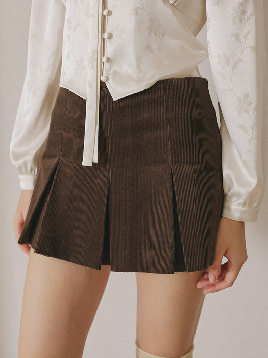 CORDUROY PLEATS MINI SKIRTPANTS_2COLOR