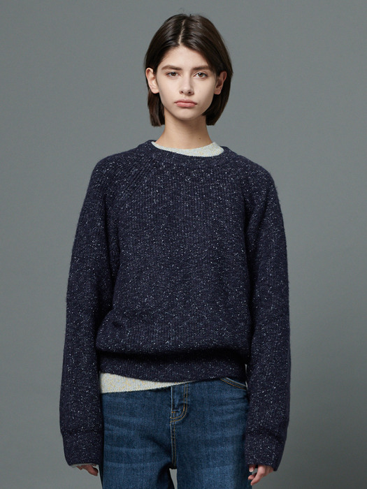 Melange standard pullover knit - Navy