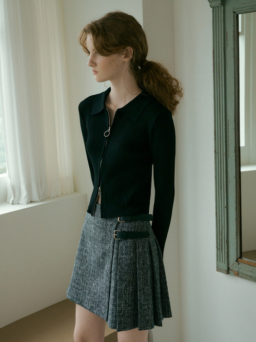 106 tweed pleats skirt (black)
