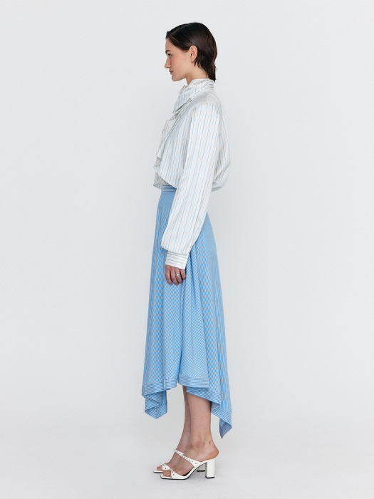 WANCY Caped Silk Blouse - Ivory/SkyBlue Stripe