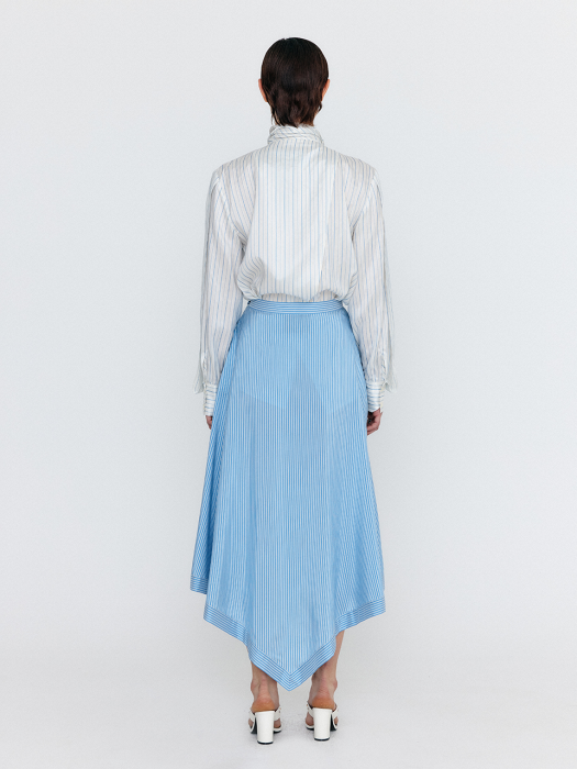 WANCY Caped Silk Blouse - Ivory/SkyBlue Stripe