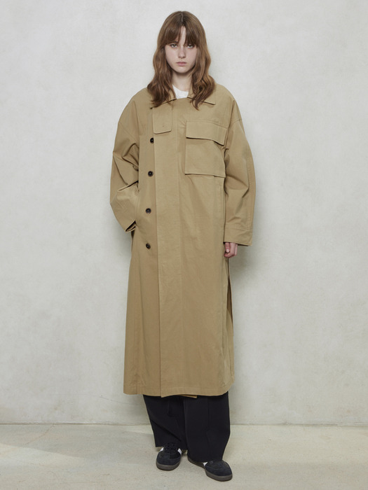 Pocket Detailed Cotton Trenchcoat_ Beige