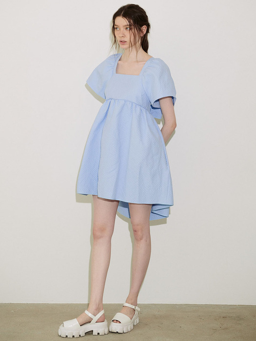 JACQUARD VOLUME MINI DRESS_LIGHT BLUE