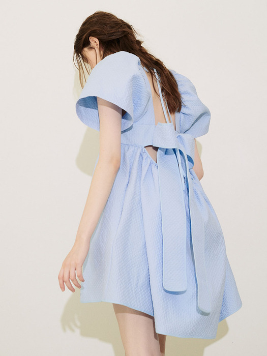 JACQUARD VOLUME MINI DRESS_LIGHT BLUE