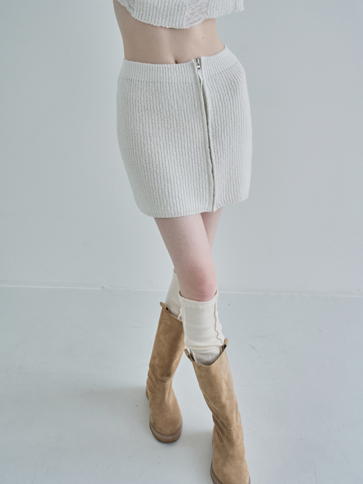 Cotton knit mini skirt / Ivory