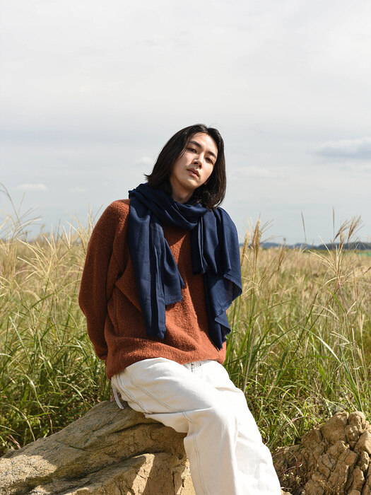 Cashmere pashmina muffler_Shawl navy