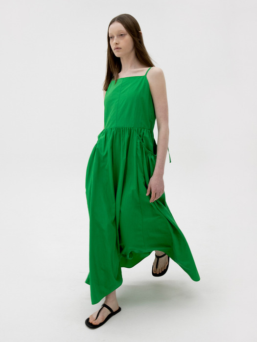 [단독] Shirring Pocket Sleeveless Dress - Green