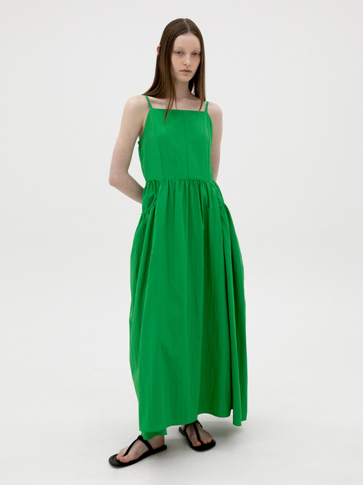 [단독] Shirring Pocket Sleeveless Dress - Green