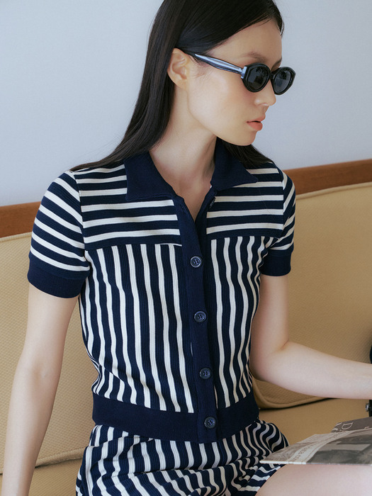 TIR STRIPE KNIT TOP NAVY