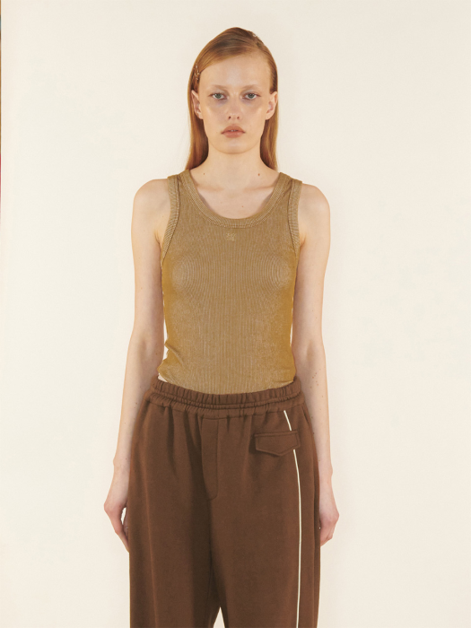 Rib Sleeveless Top Brown