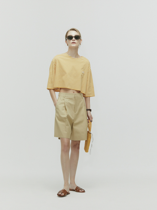 BORDER STRIPE HALF SLEEVE T-SHIRT_YELLOW