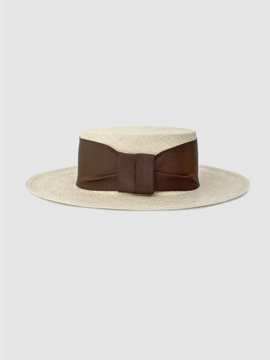 French Bold Ribbon Panama Hat Boater Brown