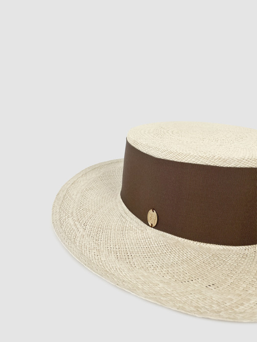 French Bold Ribbon Panama Hat Boater Brown