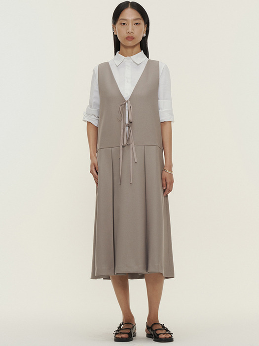 2-way low pleated dress_light khaki