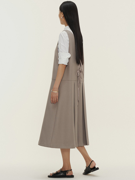 2-way low pleated dress_light khaki