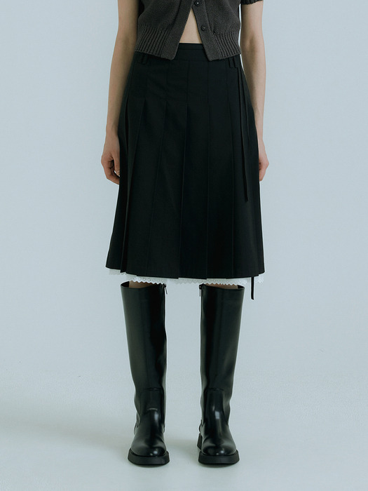 23SS_Double Belt Loops Midi Skirt (Black)