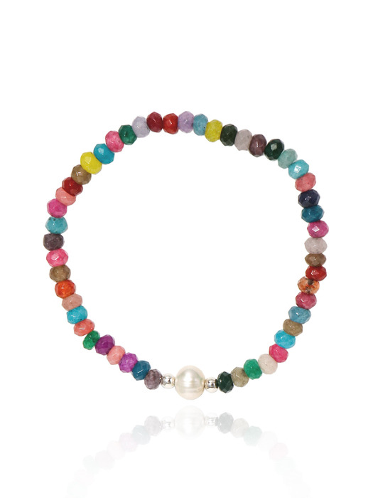 Rainbow Agate & Fresh-water-Pearl Silver Bracelet Ib289 [Silver]