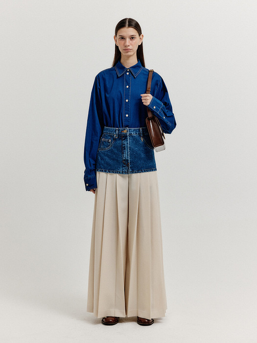 XIRT Oversized Shirt with Skirt Belt - Denim Blue