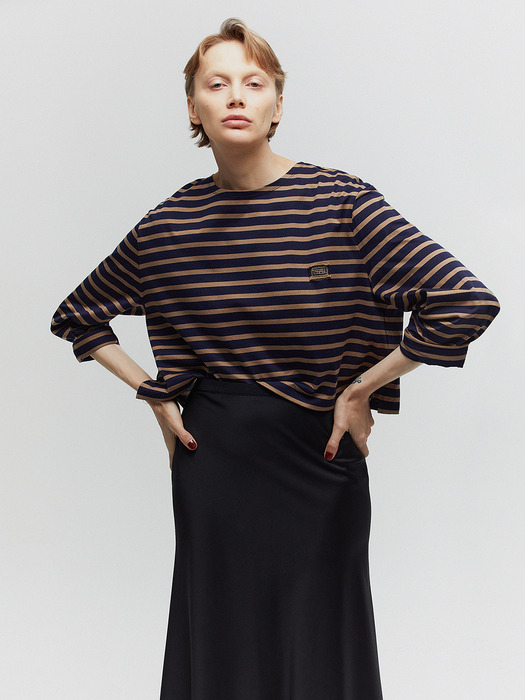 BORDER STRIPE LONG SLEEVE T-SHIRT_NAVY