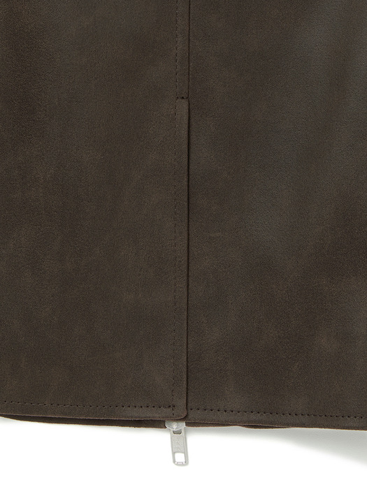 FITTED CRACK LEATHER JACKET [DARK BROWN]