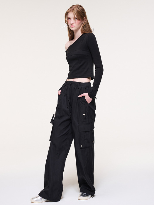 Zipper Point 2-Way Cargo Pants, Black